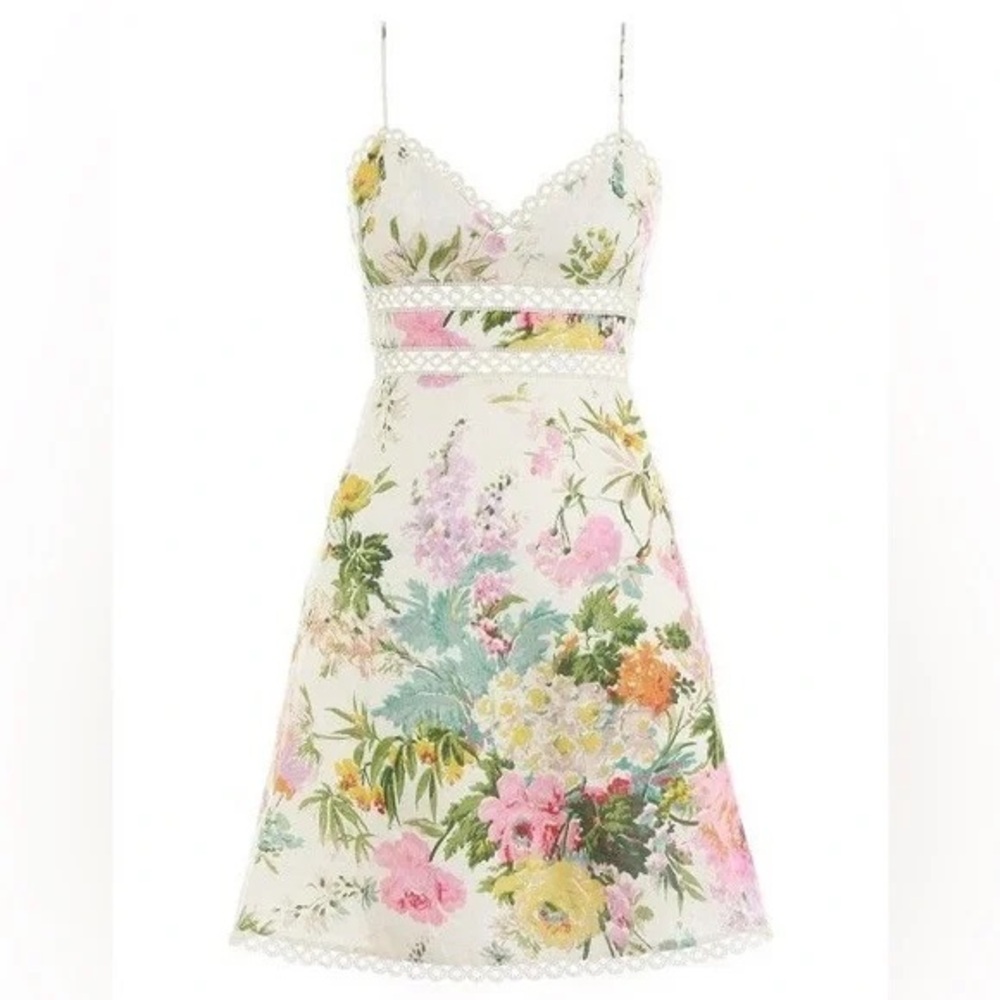 Zimmermann White Floral Mini Dress with Pink, Yellow & Green